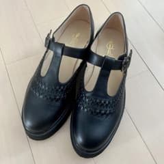 【極美品　未使用級】あしながおじさん　Tストラップ　シューズ 本革 黒　24cm ほぼ未使用】あしながおじさん Tストラップシューズ 24.5cm ブラック