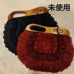 ヴィンテージ調 クラッチバッグ 木製ハンドル 2点セットのサムネイル