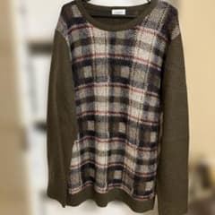 JUNRED チェック柄 クルーネックニット セーター　メンズのサムネイル