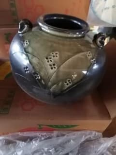 高級品‼️ 萬古焼 陶器 花瓶 グリーンとブラック - メルカリ