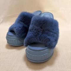 FENDI ネイビー ファー プラットフォームサンダル フェンディ