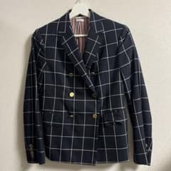 THOM BROWNE ネイビー チェック柄 ジャケット - メルカリ