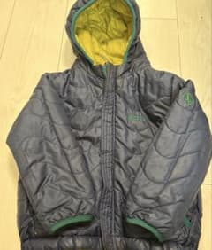 AIGLE 100センチ　フード付き中綿コート リバーシブル　ネイビー/グリーンのサムネイル