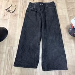 ワイドデニムパンツ ブラック ベルベット BELVET リジットデニムのサムネイル