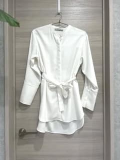 【美品】ナノユニバース ブラウス 白 M ウエストリボン きれいめのサムネイル