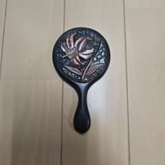 木彫り 手鏡 ハンドミラー 花柄のサムネイル