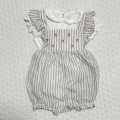 ディモア 10mois ストライプ柄ロンパース 2点セット 70フリル 刺繍のサムネイル