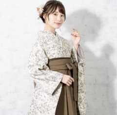 創美苑 袴 4点セット+小物フルセット 卒業式 Mサイズ 白 ベージュ 茶 