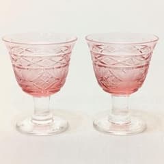 華硝　江戸切子　さくら　桜　高杯小鉢　酒器　日本製　日本橋　ピンク2客 華硝 江戸切子 さくら 桜 高杯小鉢 酒器 日本製 日本橋 ピンク2客