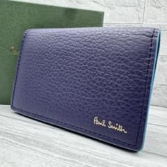 未使用級　Paul Smith マルチストライプ　名刺入れ　レザー　ブルーグレー 未使用級】 Paul Smith マルチストライプ 名刺入れ レザー ネイビー