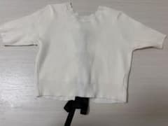 バックリボン 半袖リブニット ホワイトのサムネイル