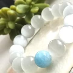 高品質□アクアマリン1粒□キラキラ□天然石ミックスキャッツアイ約