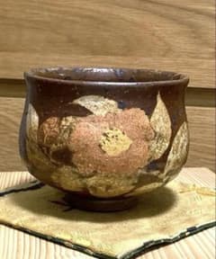 高田焼 八代窯 抹茶茶碗 酒井雅女 象嵌 椿 肥後 抹茶碗 茶道具 茶道