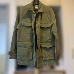 ZARA ミリタリージャケット カーキ ペイント加工 Sのサムネイル