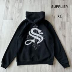 SUPPLIER サプライヤー プルオーバー パーカー 黒XL刺繍ラインストーン 