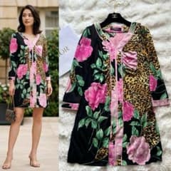 美品】LEONARD ワンピース 花柄 シルク混 レオパード チュニック M