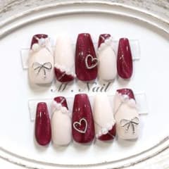 ネイルチップ フレンチガーリー リボン マグネット チェックネイル