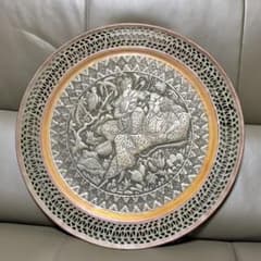 【特大50cm】ペルシャ伝統工芸 ガラムザニー 銅製飾り皿 錫引き 手彫り 彫金のサムネイル