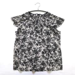 美品）ANAYI/アナイ モノトーンシルエットプリントラッフルブラウス 