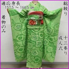 601aj56◎振袖のみ 総絞り ハーフ成人式 十三参り 梅 黄緑◎ - メルカリ