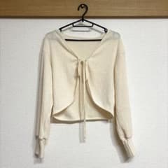 Dazy フロントリボン リブニット 長袖カーディガン アイボリー Sのサムネイル