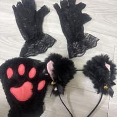 猫耳カチューシャ チョーカー 肉球手袋 3点セットのサムネイル