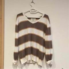 値下げ マルチカラーボーダーVネックニットのサムネイル