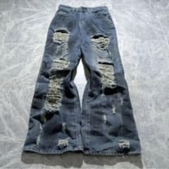 00s archive flare denim grunge damage - メルカリ