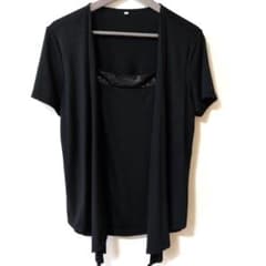 ブラック 半袖Tシャツ ビーズ装飾付きのサムネイル