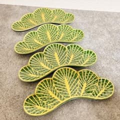 むぎちゃ様専用ご依頼品 有田焼 幸楽窯 錦金松葉形前菜皿 茶緑金 4点