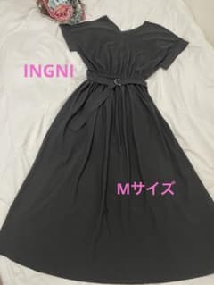 INGNIブラック 半袖 ロングワンピース ウエストベルト付き　マキシ丈のサムネイル