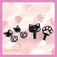 금속 알레르기 대응 검은 고양이 짱 귀걸이 & 헤어 클립 세트