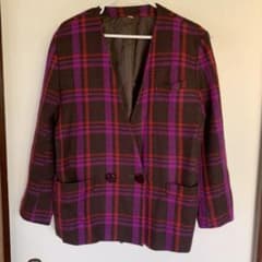 ノーカラー チェック ジャケット ウール×シルクのサムネイル
