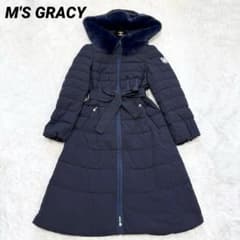 エムズグレイシー リボンAラインロングダウンコート 黒38 取外可フェイクファー ラグジュアリーロングダウンコート | msgracy