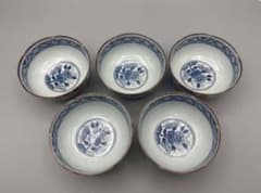 極美品】有田焼 聖山窯 染付牡丹文 輪花鉢 5客セット 古伊万里様式 盛