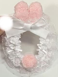 硬貨ケースデコ うさ耳 ピンク白レースデコのサムネイル