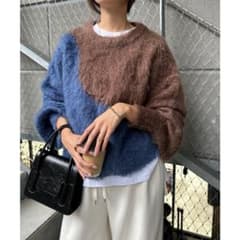 配色 新品　アンドミー　シャギー 起毛 ショート丈 ニット トップスのサムネイル