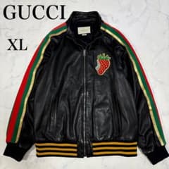 極美品 GUCCI ラムレザージャケット ストロベリー刺繍ロゴ 42 XL相当