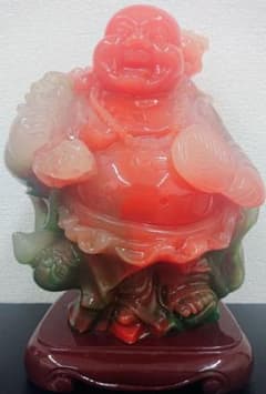 H1 天然石推測 布袋様 台座付き オブジェ 七福神 布袋尊 縁起物 翡翠