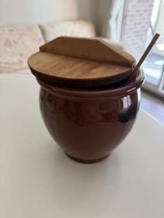 美品 日本橋 木屋 蓋付き 壺 甕 陶器 ミニ柄杓セット 漬物 梅干し 保存