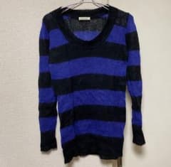 ボーダー トップス 透け感 かぎ編みニットのサムネイル