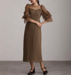 atlo チュールオフショルダードレス オケージョンドレス M ブラウン