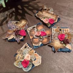 デニムリメイク☆レトロクラシックお花付シャビータグ✨️革タグ デニムリメイク☆レトロクラシックお花付シャビータグ✨️革タグ その他