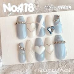 現品セール】ネイルチップ♡ブルー 水色 量産型地雷韓国ワンホン