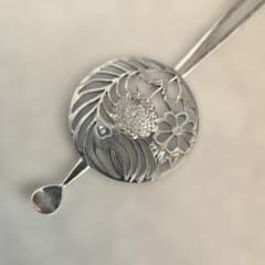 セミアンティーク 金工 平打ち 簪 銀かんざし 孔雀の羽 は4 着物 浴衣