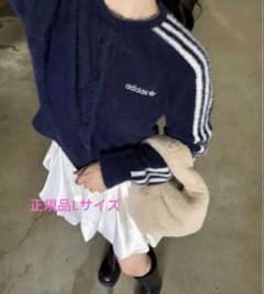 adidas フラッフィーニットカーディガン りなてぃ ネイビー fluffy