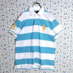 ポロラルフローレン☆ビッグポニー ボーダー ラガーシャツ 水色 白 黄