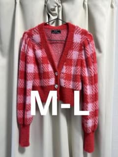 Bershka 赤・ピンク チェック柄 カーディガンのサムネイル