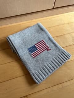 ラルフローレン アメリカ国旗刺繍 グレー マフラー