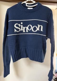 【新品未使用】sinoon ネイビー ロゴ クロップドセーター